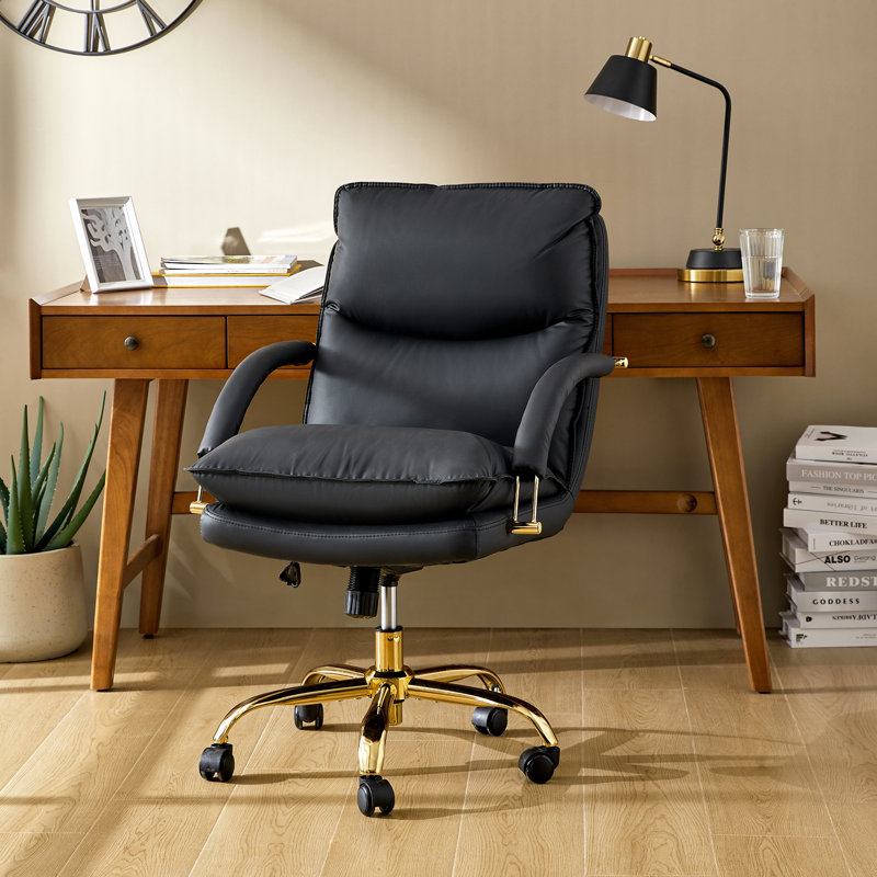 Pell Swivel Tilting Leather Upholstered Office Chair with Adjustable Height Black